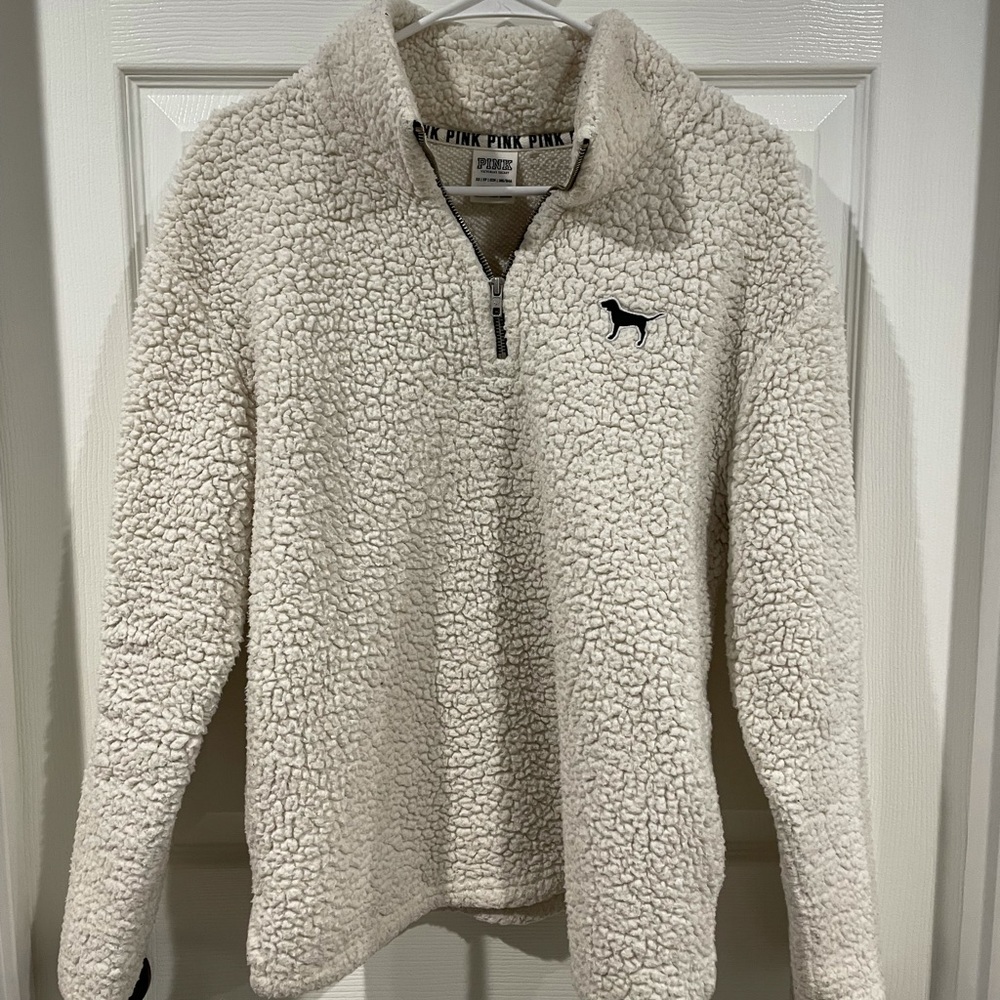 Oversized VS Pink Sherpa quarter zip